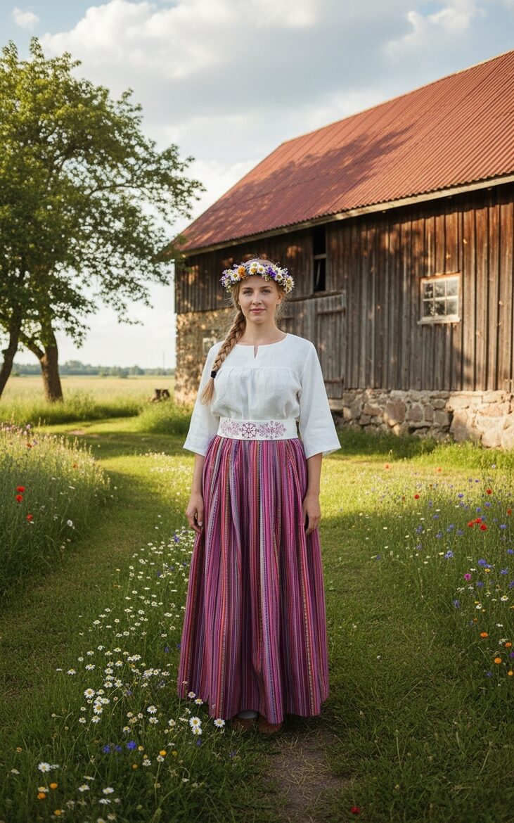 Stilizēti tautiskie svārki vasaras saulgriežiem, Rozīgie 