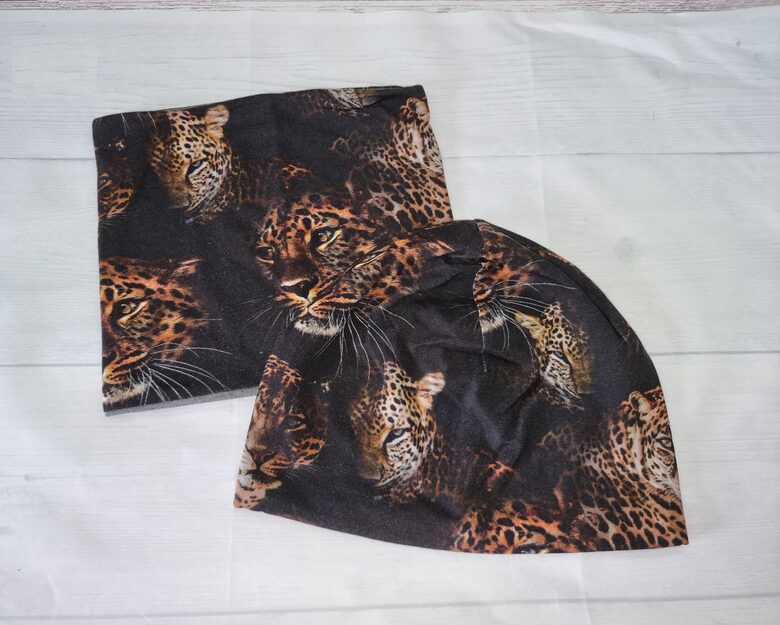 Cepure šalle-komplekts, leopards, 56/58cm, 54/55cm