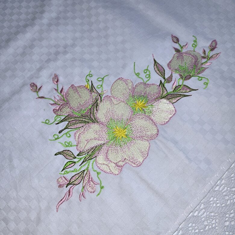  Lina/kokvilnas galda sedziņa, ābeļziedi, 58x100cm