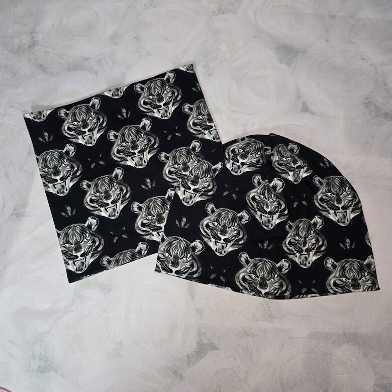 56-58cm, Cepure šalle-komplekts, Tumšie Tīģeri