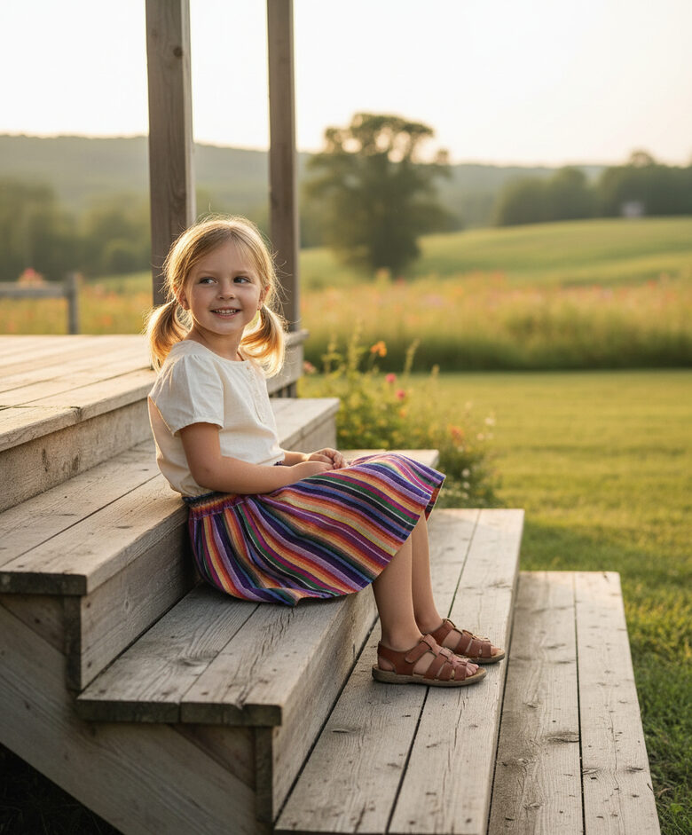 Stilizēti tautiskie svārki bērniem uz gumiju, Košie