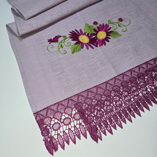 Lina galda celiņš, purpura margrietas, 45x165cm