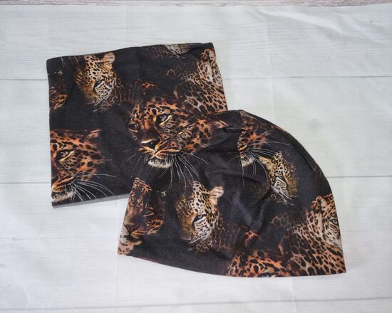 Cepure šalle-komplekts, leopards, 56/58cm, 54/55cm