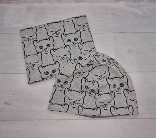 56-58cm, Cepure šalle-komplekts, Kaķi