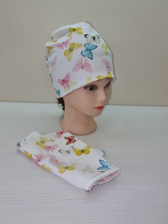 56-58cm, Cepure šalle-komplekts, Taureņi