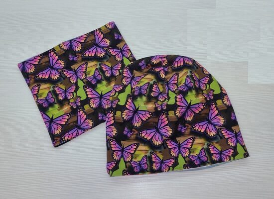 Cepure šalle-komplekts, Taureņi košie, 56-58cm, 54-55cm