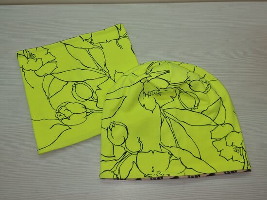 56-58cm, Cepure šalle-komplekts, ultra dzeltens