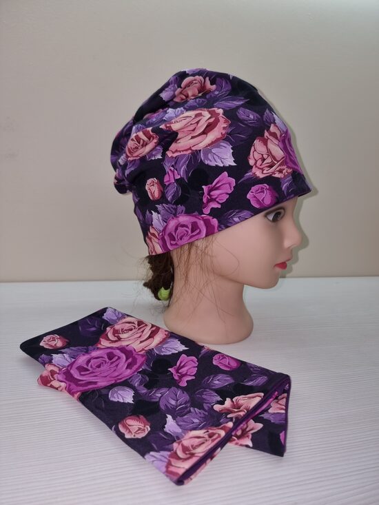 56-58cm, Cepure šalle-komplekts, Rožu klājs