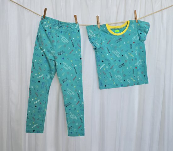 Bērnu komplekts meitenei, 110 cm, kokvilnas trikotāža, zilganzaļā mint krāsā 