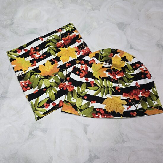 56-58cm, Cepure šalle-komplekts, Rudens lapas