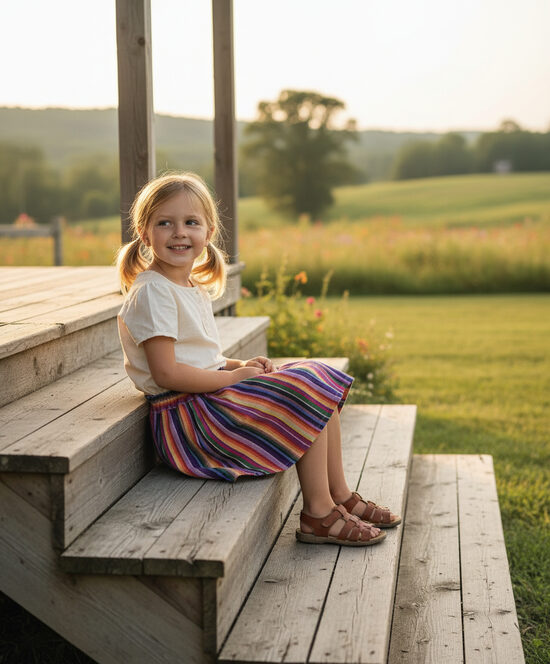 Stilizēti tautiskie svārki bērniem uz gumiju, Košie