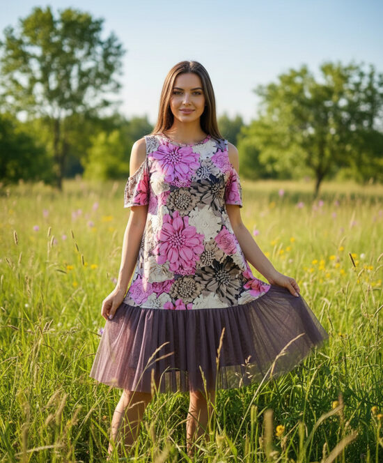 Kleita, rozā ziedi, M izm.