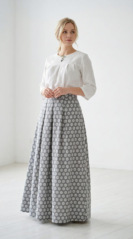 Gari lina svārki ar margrietiņām, M/L